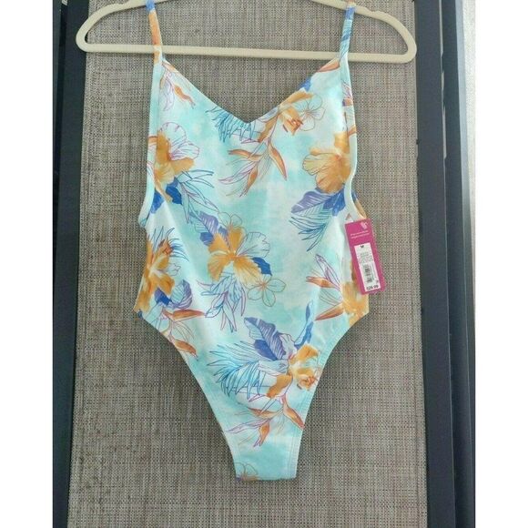 Xhilaration Girls Aqua Floral One‎ Piece Swimsuit Size Medium - Picture 1 of 9